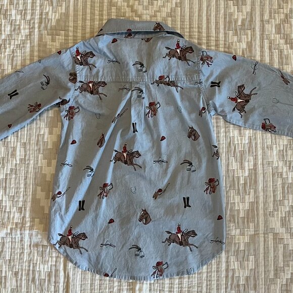 Rachel Riley Kids Horse Riding Gray Button Down Shirt, size 6 - Picture 2 of 6
